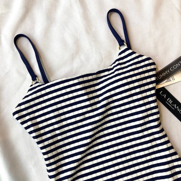 La Blanca Set Sail Lingerie One Piece Swimsuit Women's 6 Indigo Stripe NWT - Picture 5 of 12